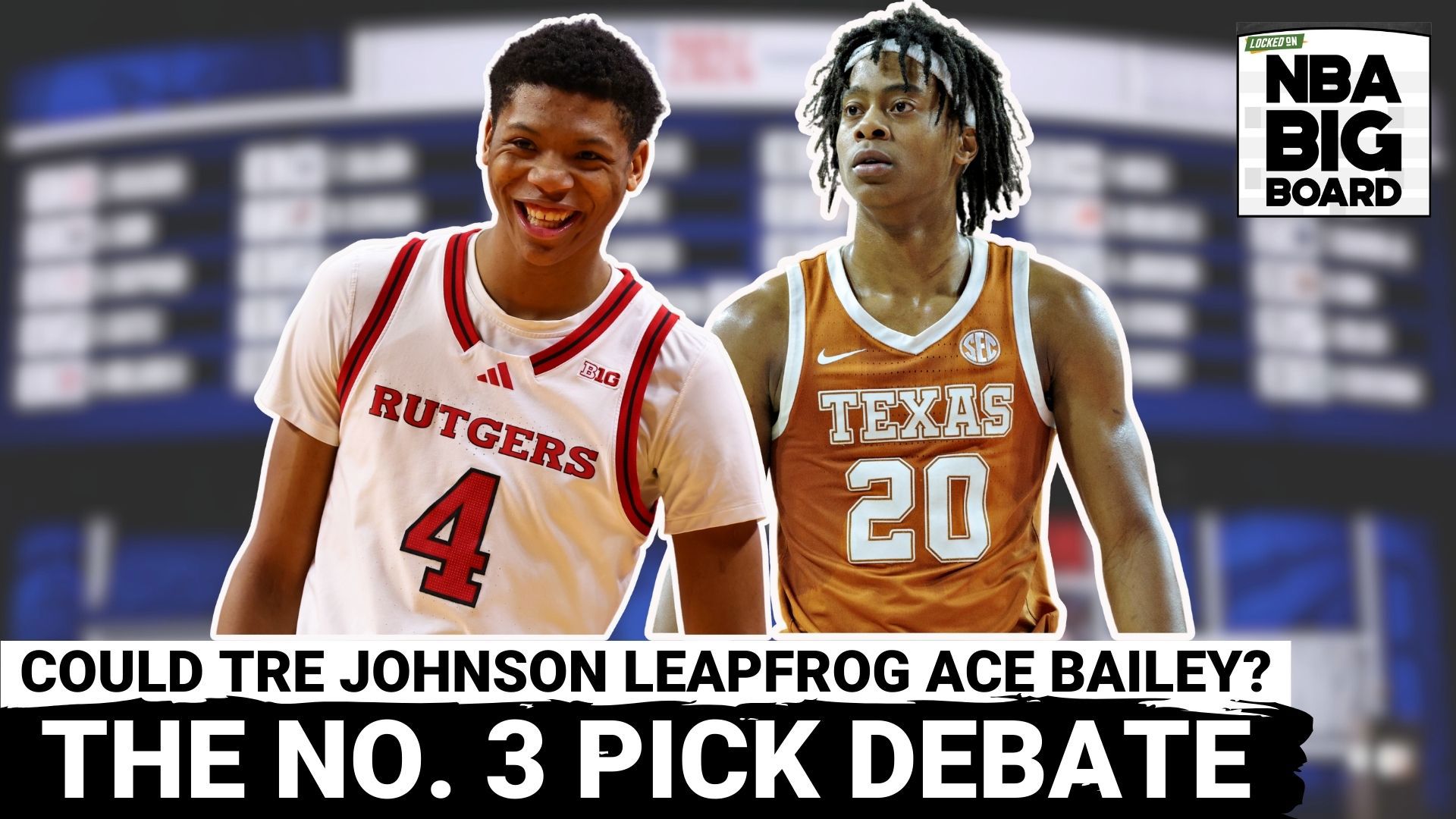 Rafael and James Barlowe debate the potential battle for the No. 3 pick in the 2025 NBA Draft between Rutgers freshman Ace Bailey and Texas freshman Tre Johnson.