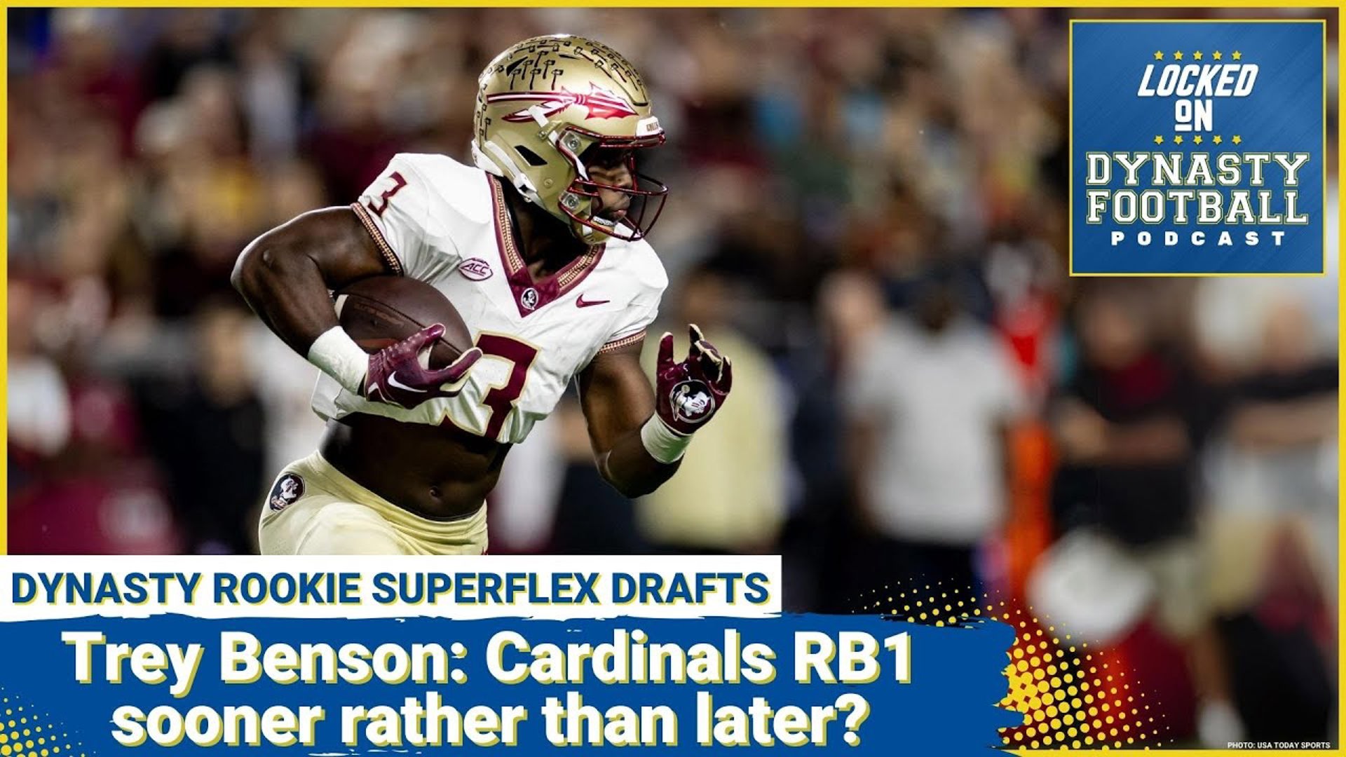 The Cardinals selected FSU RB Trey Benson early in Round 3 of the NFL Draft. But he is falling to the middle part of Round 2 in dynasty superflex drafts.