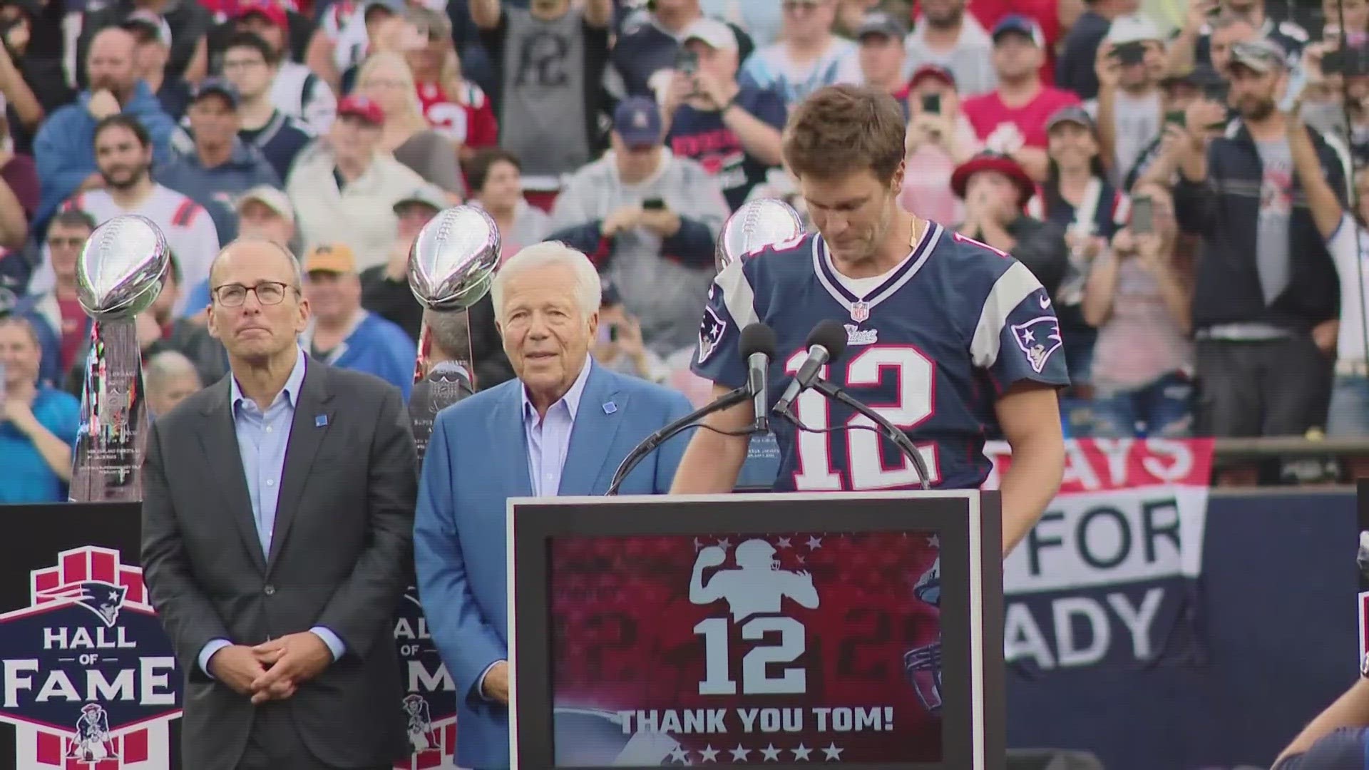 The New England Patriots held a ceremony for the seven-time Super Bowl champion during Sunday's game against the Philadelphia Eagles.