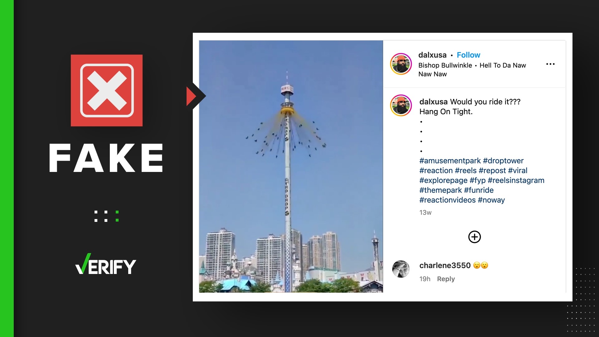 Fake viral video of Gyro Drop amusement park ride