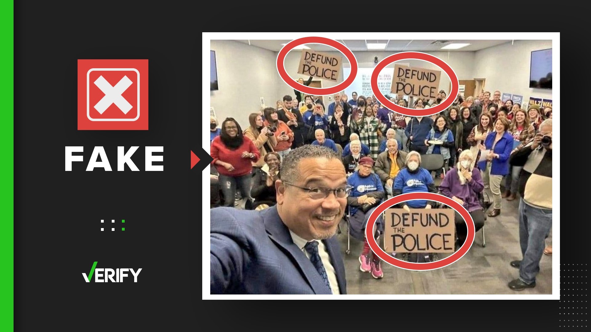 The Amy Klobuchar photo is photoshopped. The Minnesota congresswoman attended a Democratic campaign program, not a “defund the police” event.