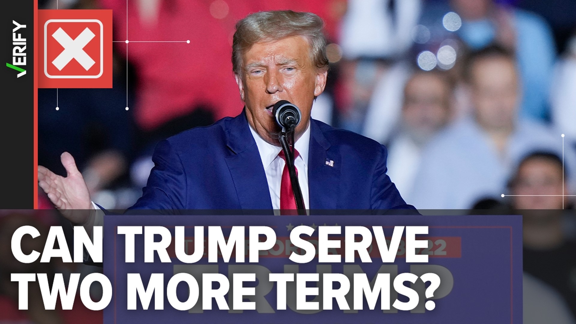 Several VERIFY readers asked if Trump can run for and serve two more terms if he is reelected as president in 2024. He can’t due to term limits in the Constitution.