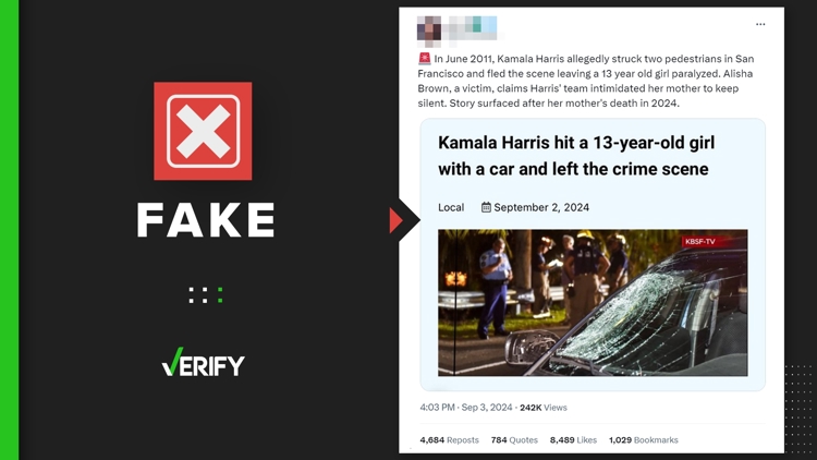 News report about Kamala Harris 2011 hit-and-run is fake News report about Kamala Harris 2011 hit-and-run is fake