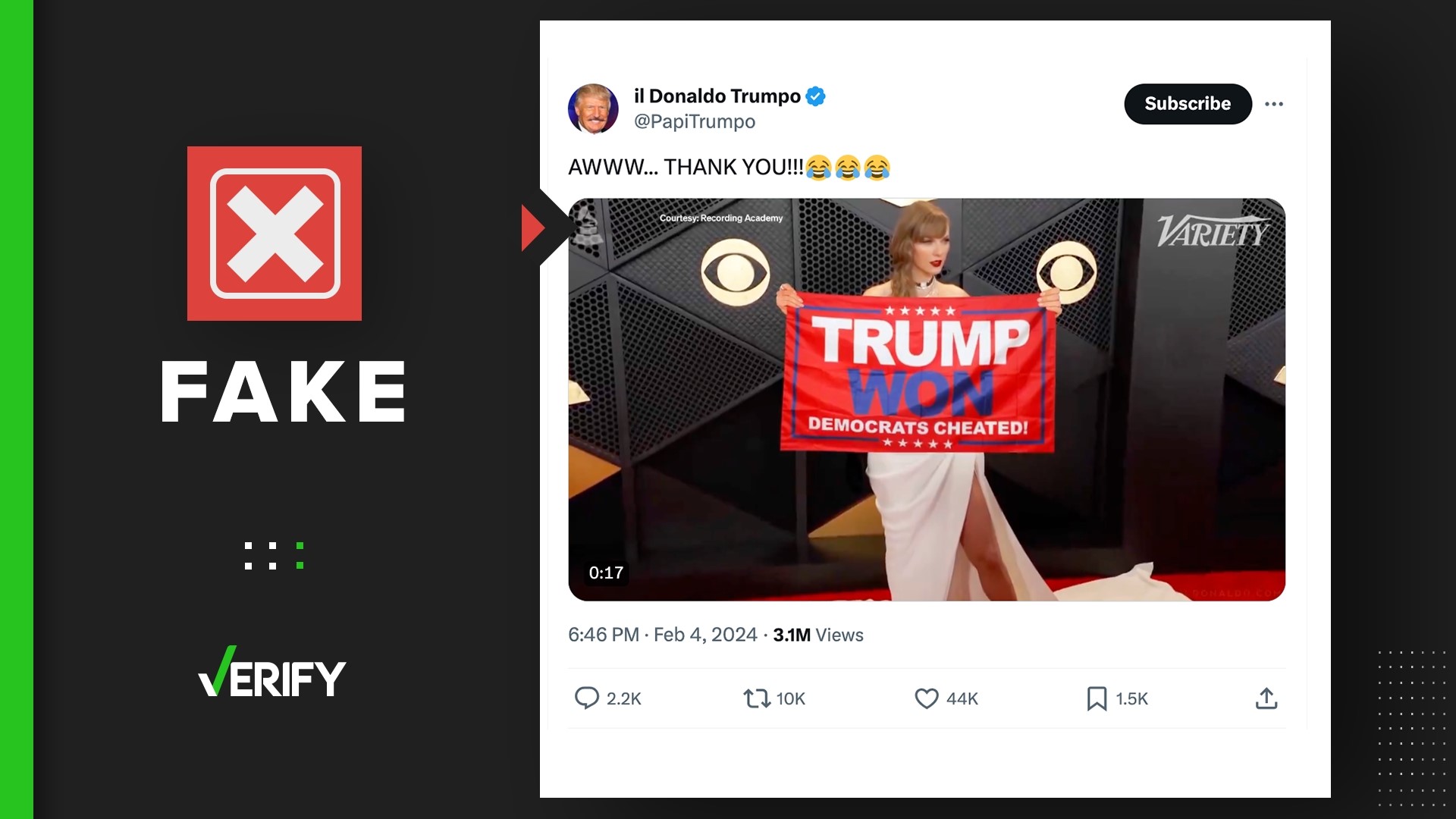 Taylor swift did not hold trump won flag at 2024 grammys verifythis