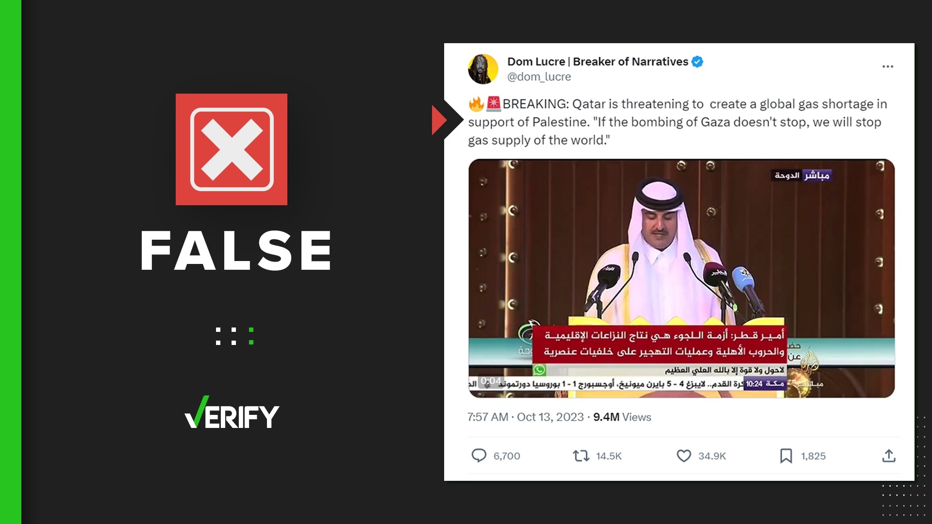 VERIFY confirmed this video doesn’t show the Qatari ruler, known as the emir, threatening the world’s gas supply.