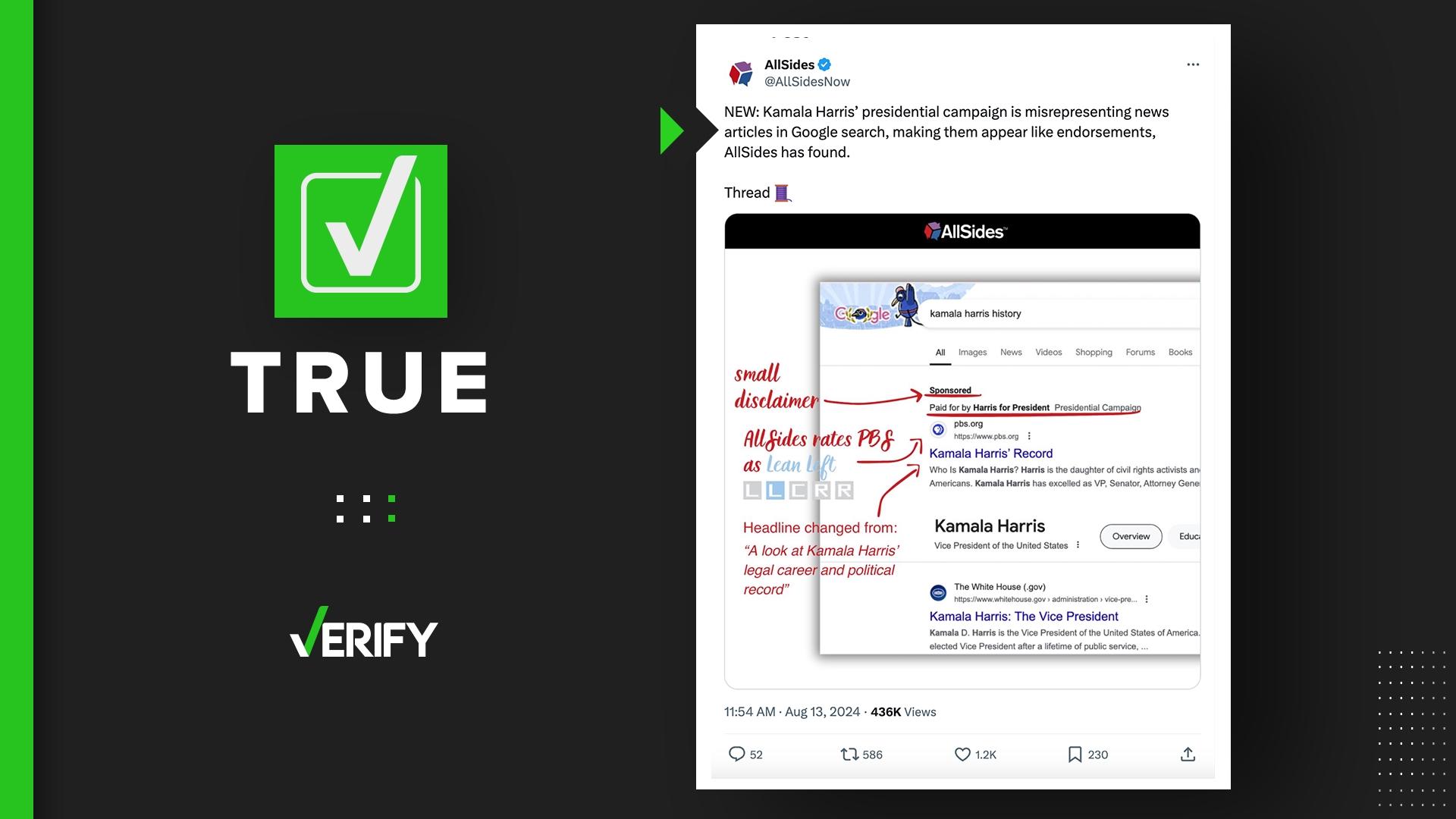 Is Kamala Harris campaign editing news headlines in Google ads