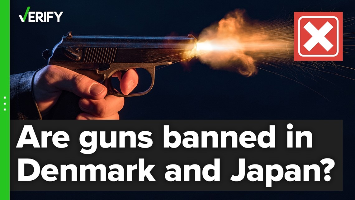 No, guns are not completely banned in Japan and Denmark