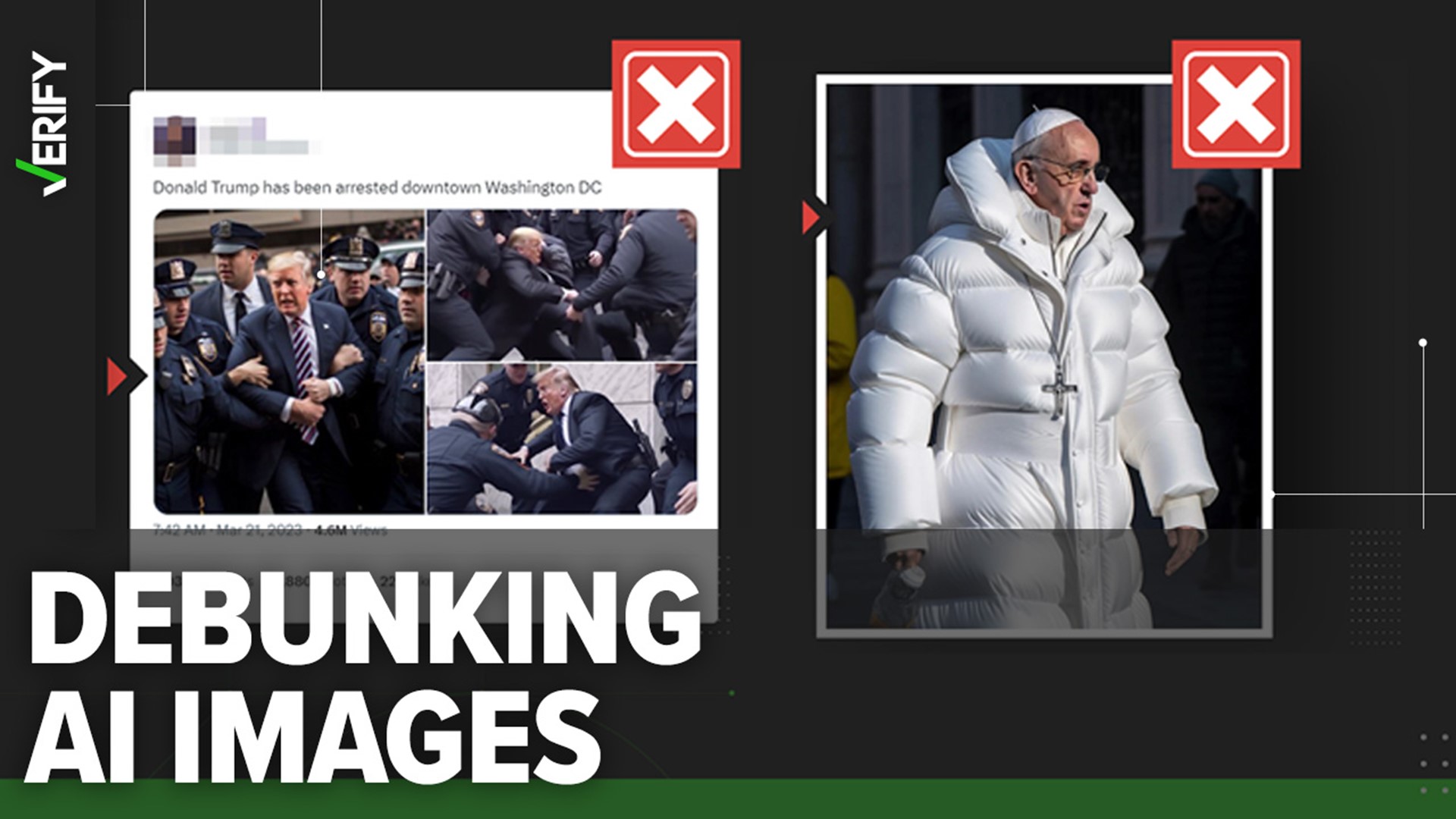 These photos claiming to show Trump being arrested and the Pope in a puffer coat aren’t real. They were created with Midjourney, an artificial intelligence program.