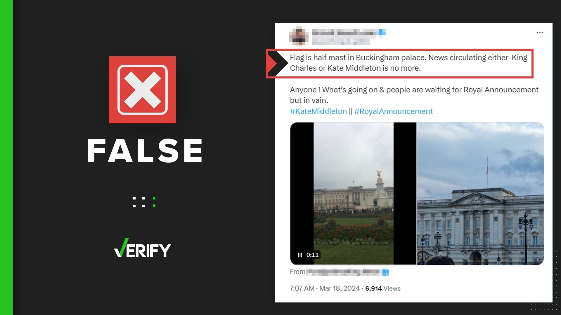 Online posts falsely claim Buckingham Palace flags at halfmast