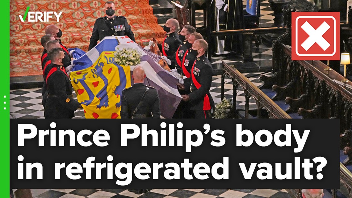 不，菲利普亲王的遗体并没有保存在“高级冰箱”里。