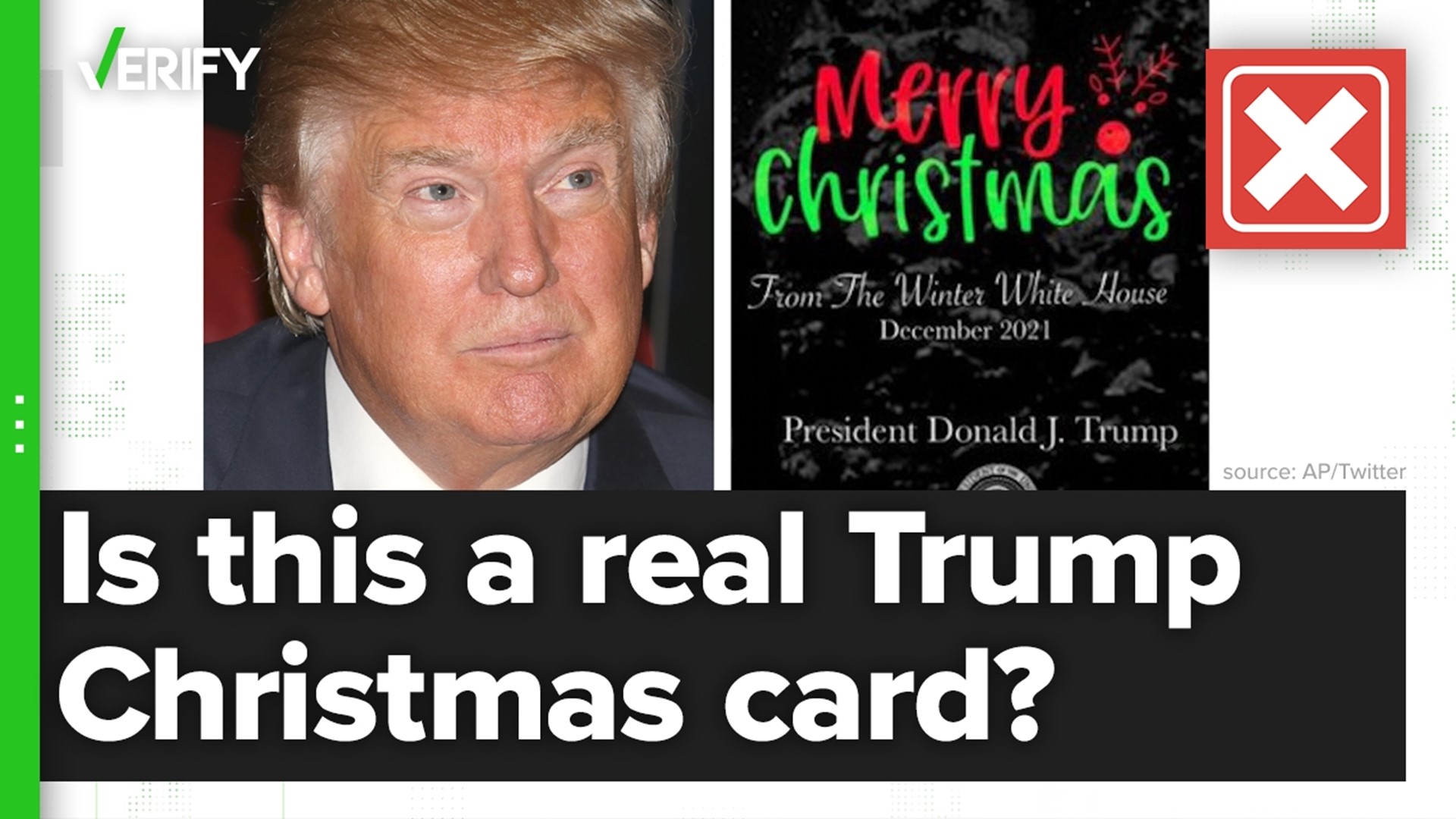 A parody Christmas card made to look like it came from former President Donald Trump was manipulated. It was created using a Getty Images photo of Trump from 2019.