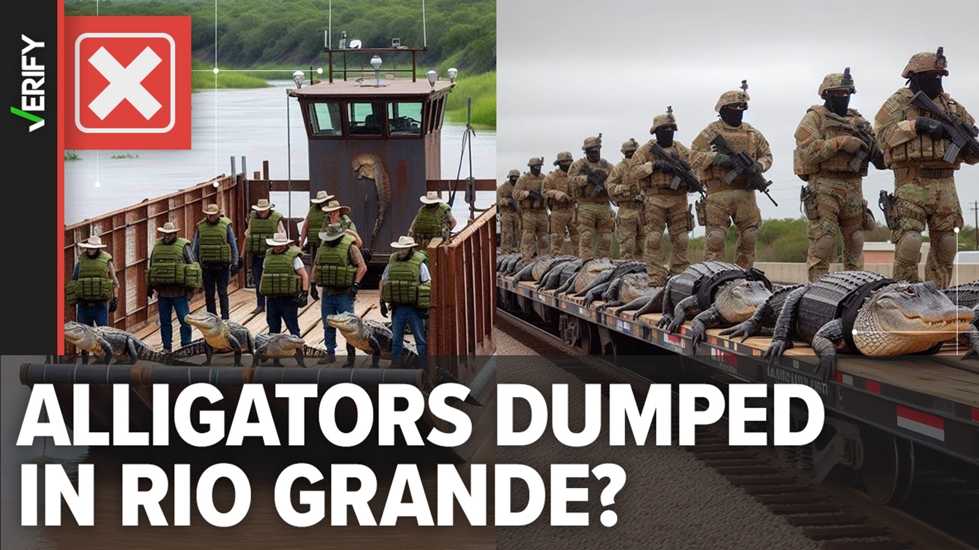 A pair of images shared on TikTok in late February claim to show members of U.S. Border Patrol putting alligators into the Rio Grande as a way to deter migrants.