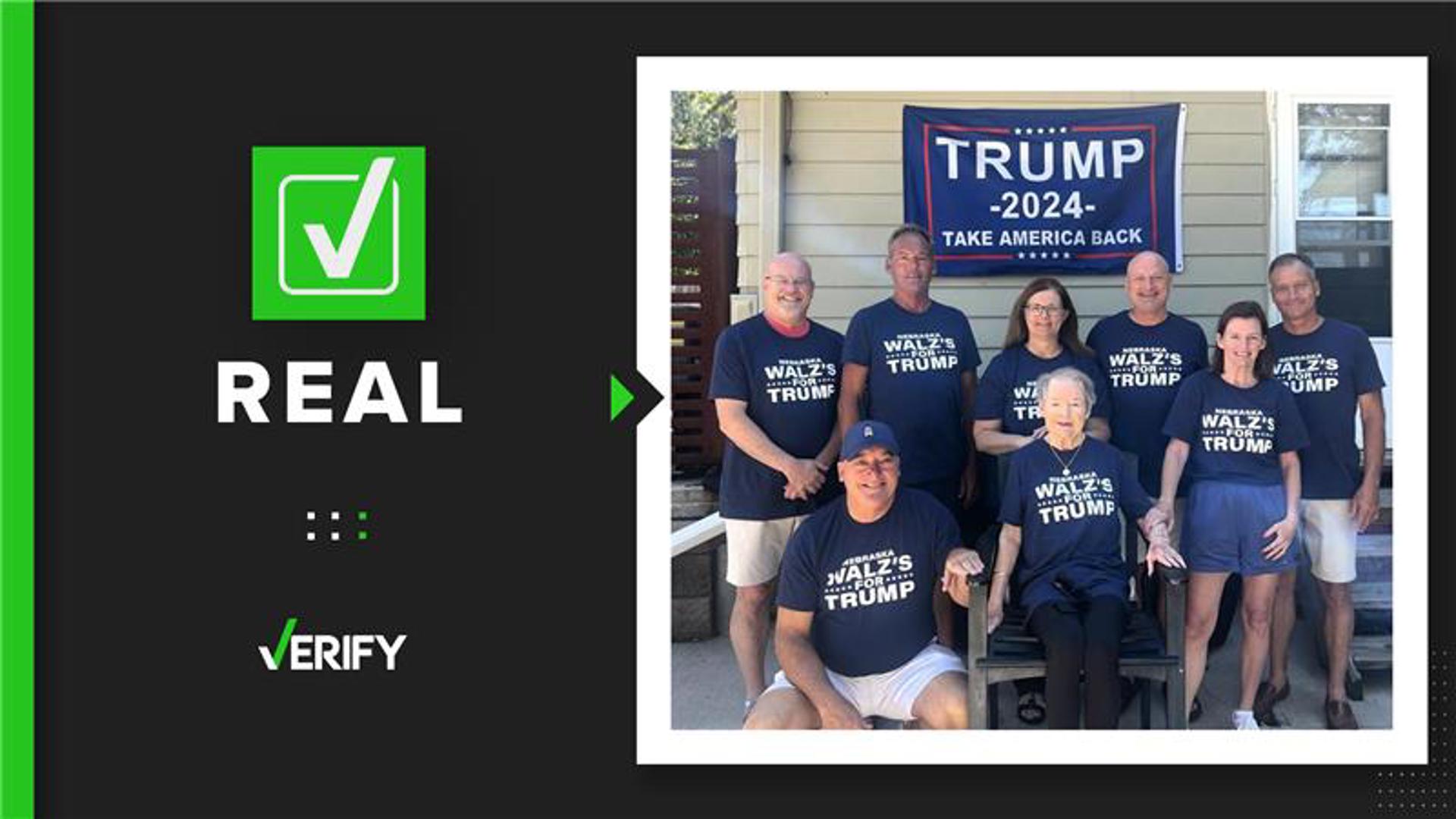 A photo showing Tim Walz's relatives wearing shirts in support of Trump ...