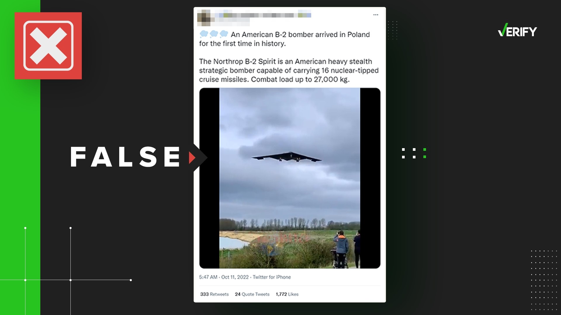 Viral clip of B-2 Spirit stealth bomber claims U.S. landed nuclear capable plane in Poland during Russia-Ukraine war. The video was taken at UKs RAF Fairford in 2020