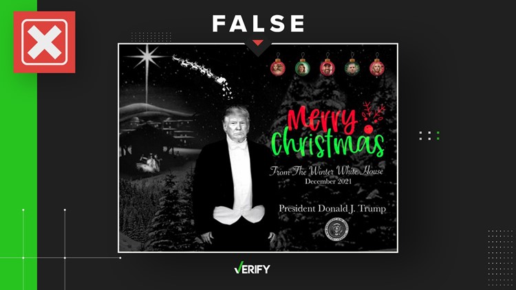 Photo of Donald Trump manipulated on parody ‘winter White House’ Christmas card Photo of Donald Trump manipulated on parody ‘winter White House’ Christmas card