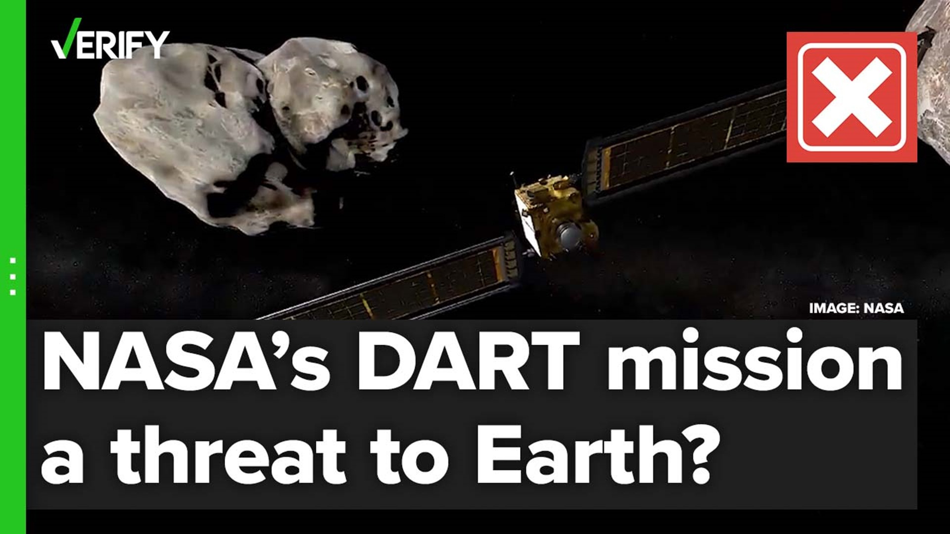 NASA is crashing a satellite into an asteroid called Dimorphos. Dimorphos orbits a larger asteroid, so it's impossible for the satellite to send its target into us.