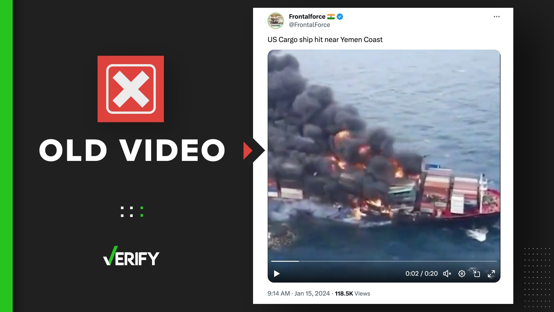 Online posts claim a video shows the aftermath of a Jan. 15 Houthi missile strike on a U.S. ship. The video was actually taken in Sri Lanka in 2021.