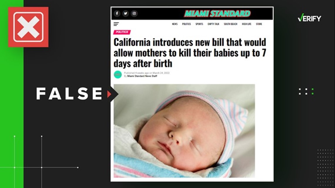 A California bill does not allow people to kill their babies up to 7 days after birth