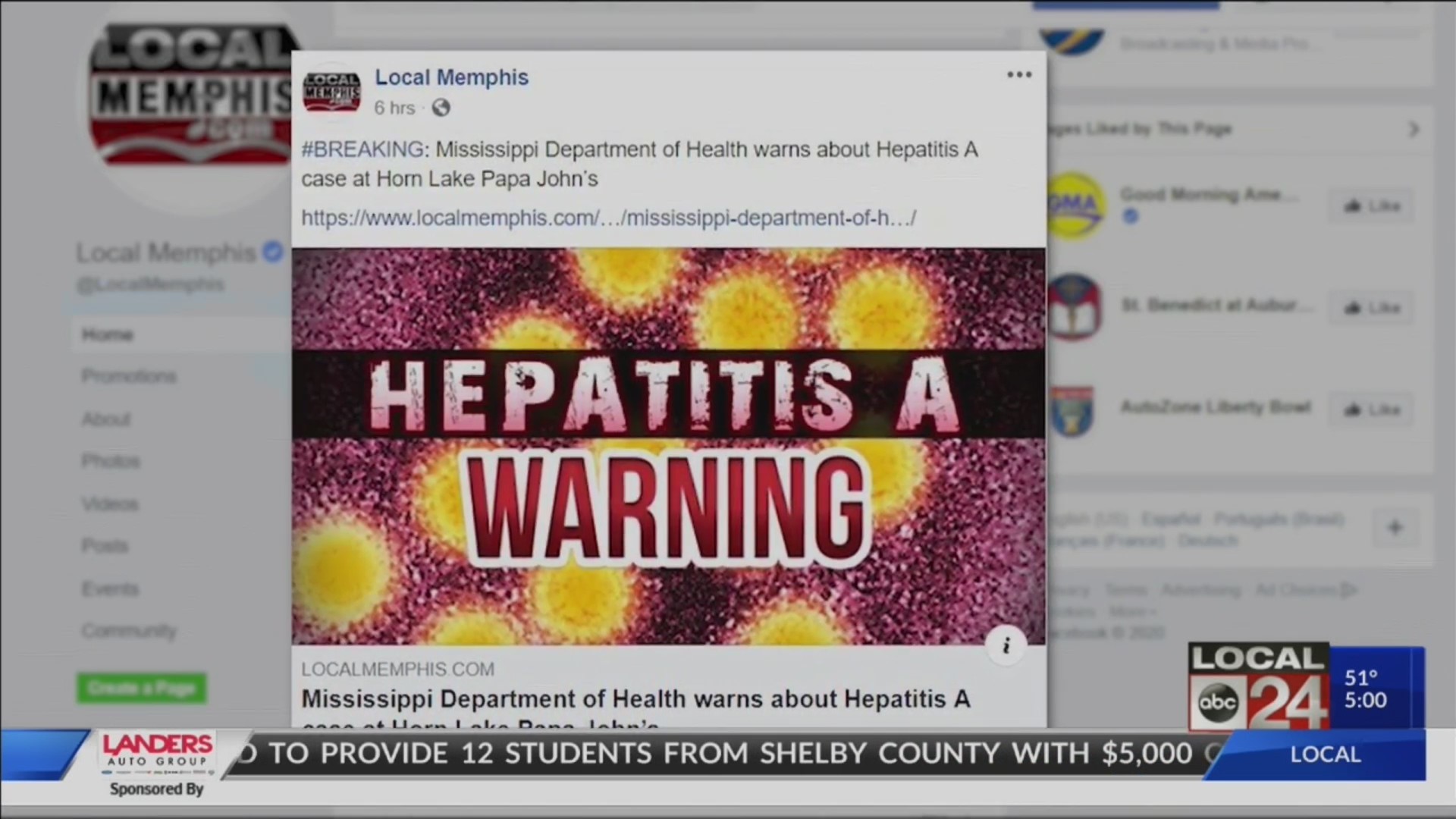 Mississippi Department of Health warns about Hepatitis A case at Horn Lake Papa John’s