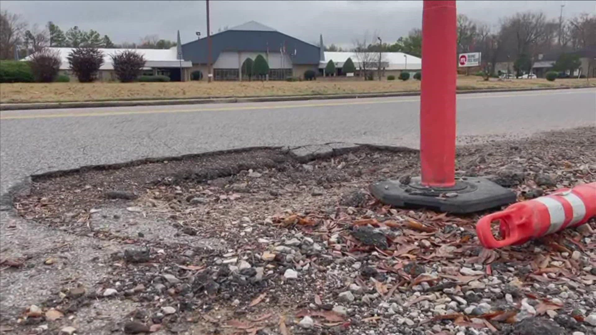 State roads are maintained by the Tennessee Department of Transportation. Drivers can text "833-TDOTFIX" to report potholes, but there's also an app drivers can use.