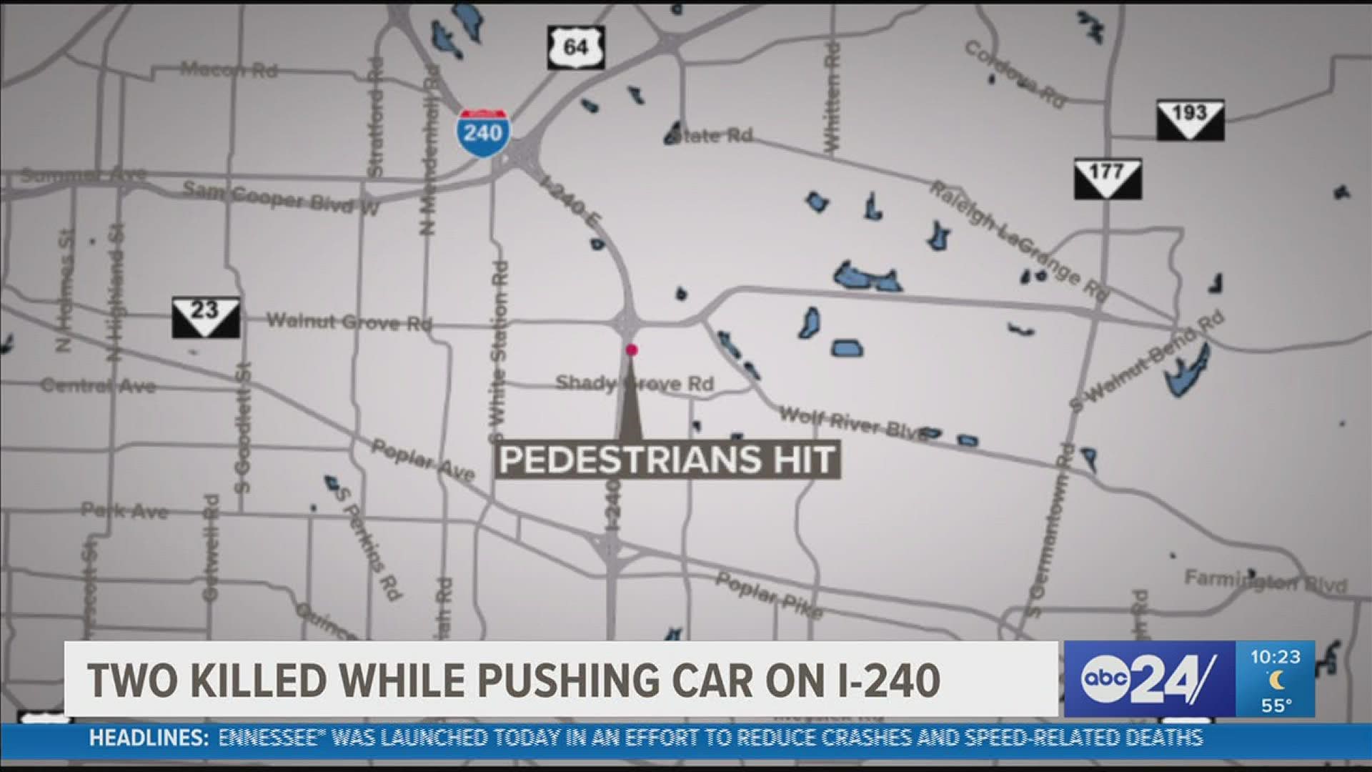 Two men were hit and killed early Saturday morning while they were trying to push a stalled car on the side of Interstate 240.