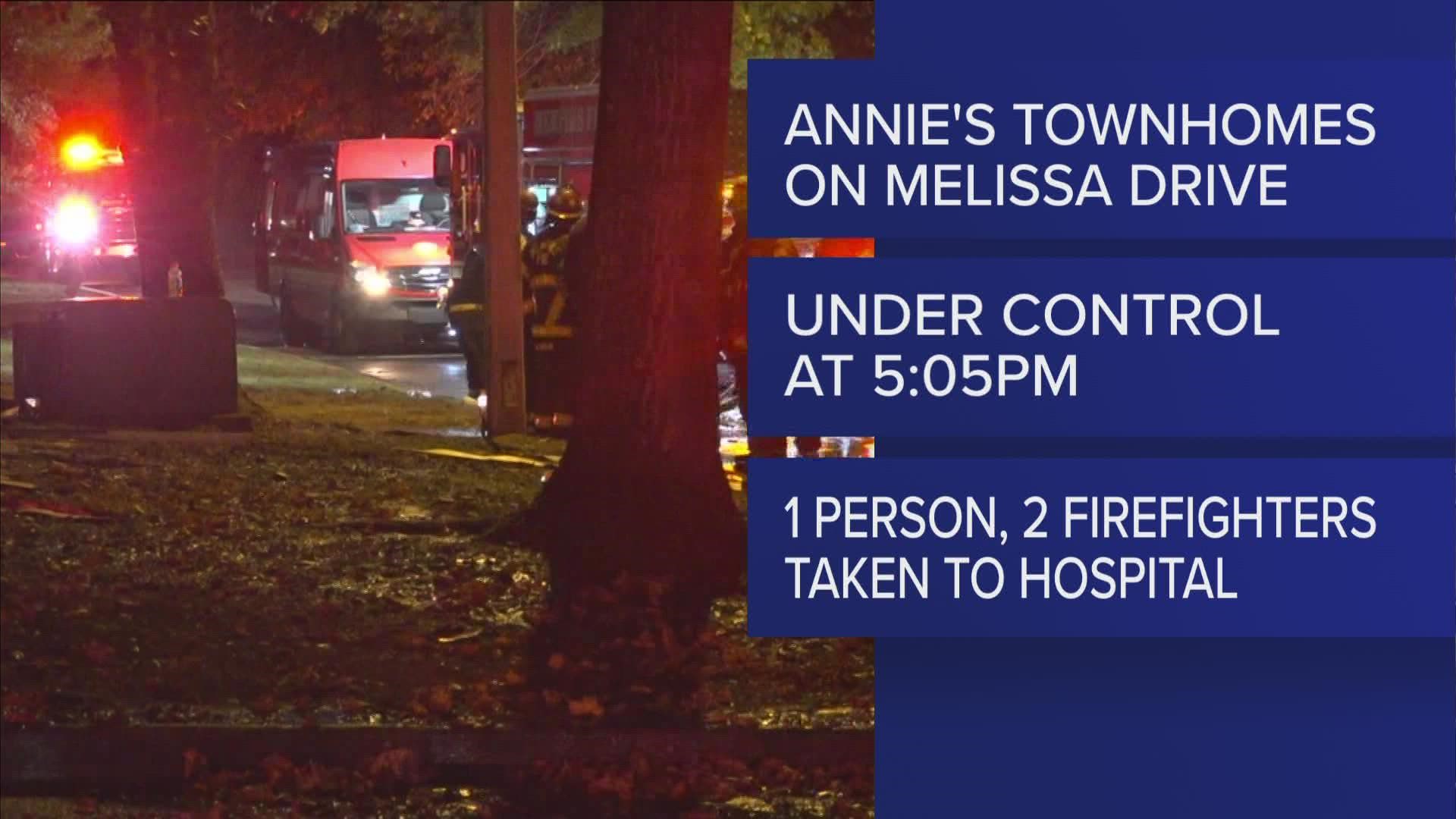 Firefighters were able to get the blaze at Annie's Townhomes on Melissa Drive under control at 5:05 p.m.