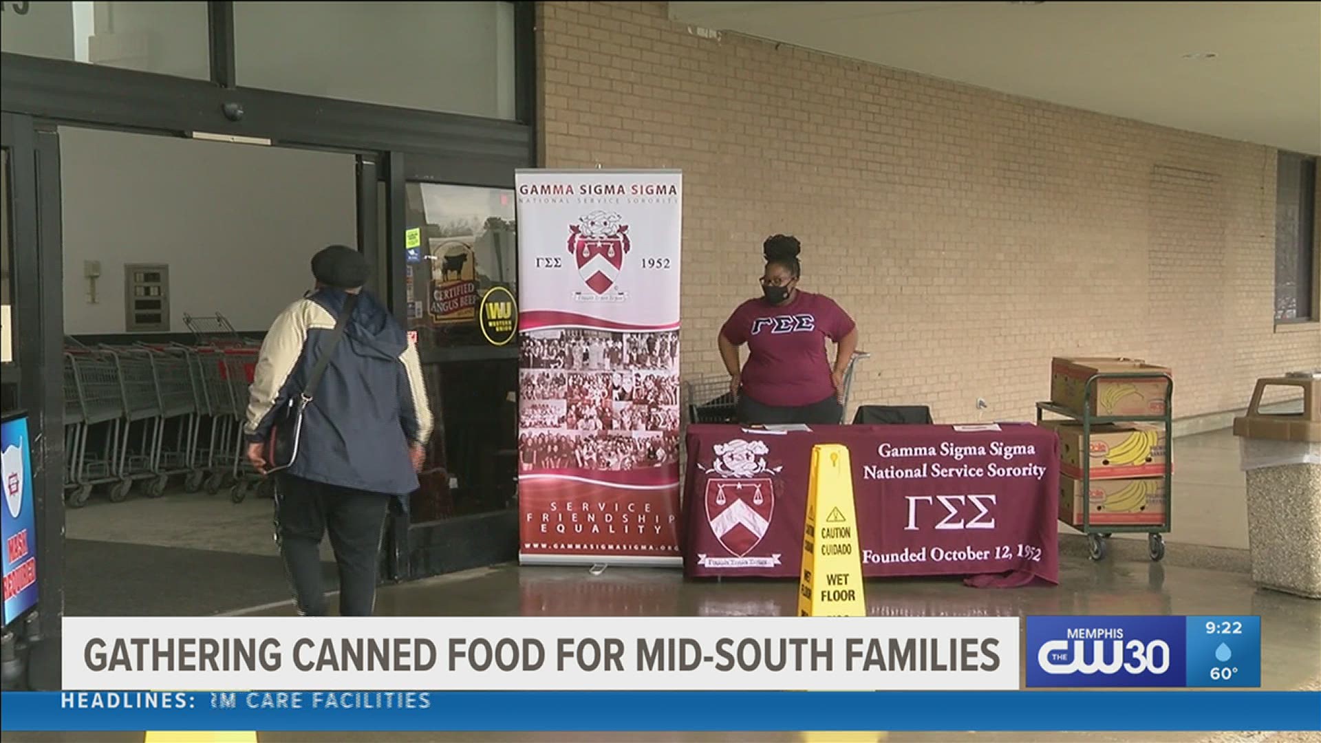 Gamma Sigma Sigma National Service Sorority, Incorporated spent the day outside Superlo Foods collecting canned goods for Mid-South families.