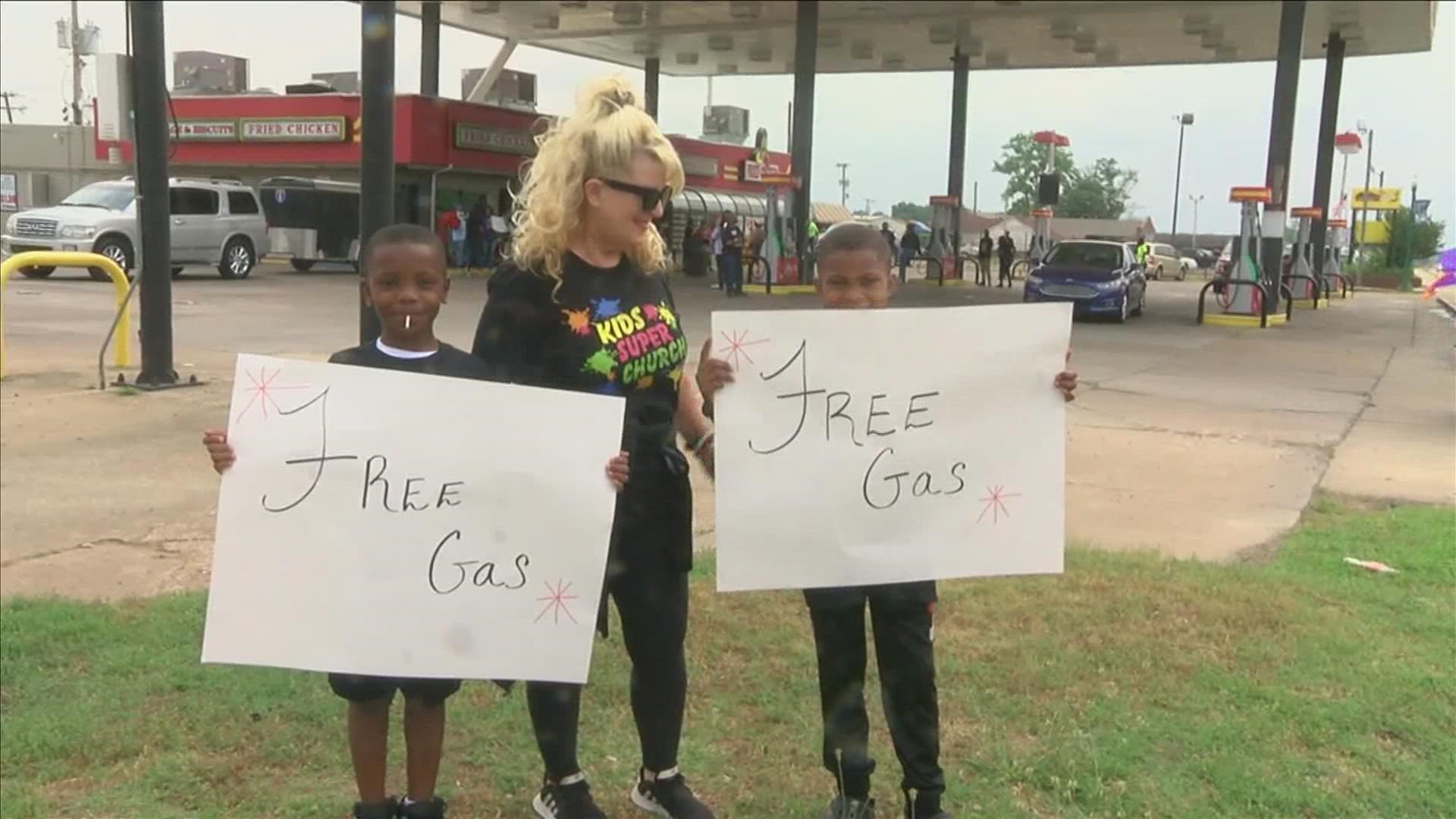 Drivers lined up as early as 7 a.m. Saturday during the second year that Faith International Church in West Memphis gave away free gas.