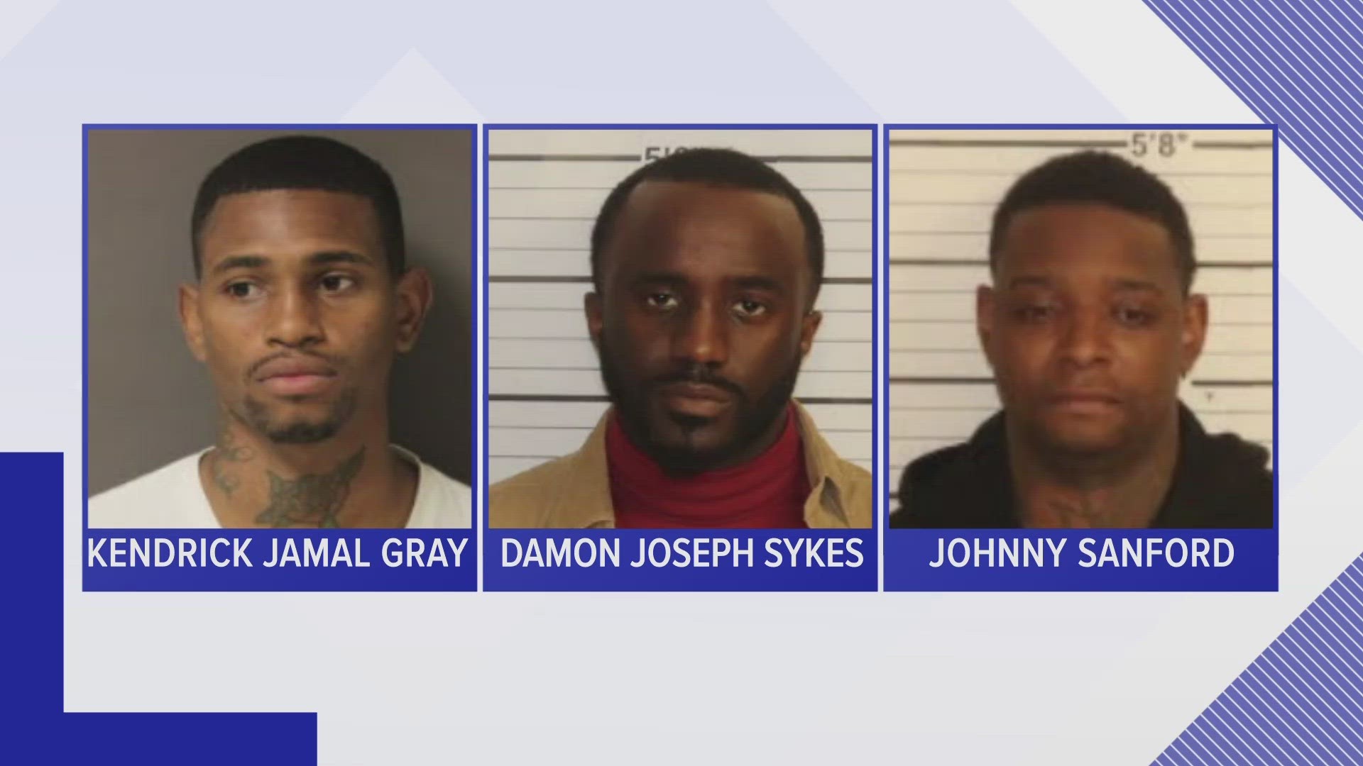 Kendrick Jamal Gray, Damone Joseph Sykes and Johnny Sanford have been arrested and charged in the Wednesday night Prive shootings.