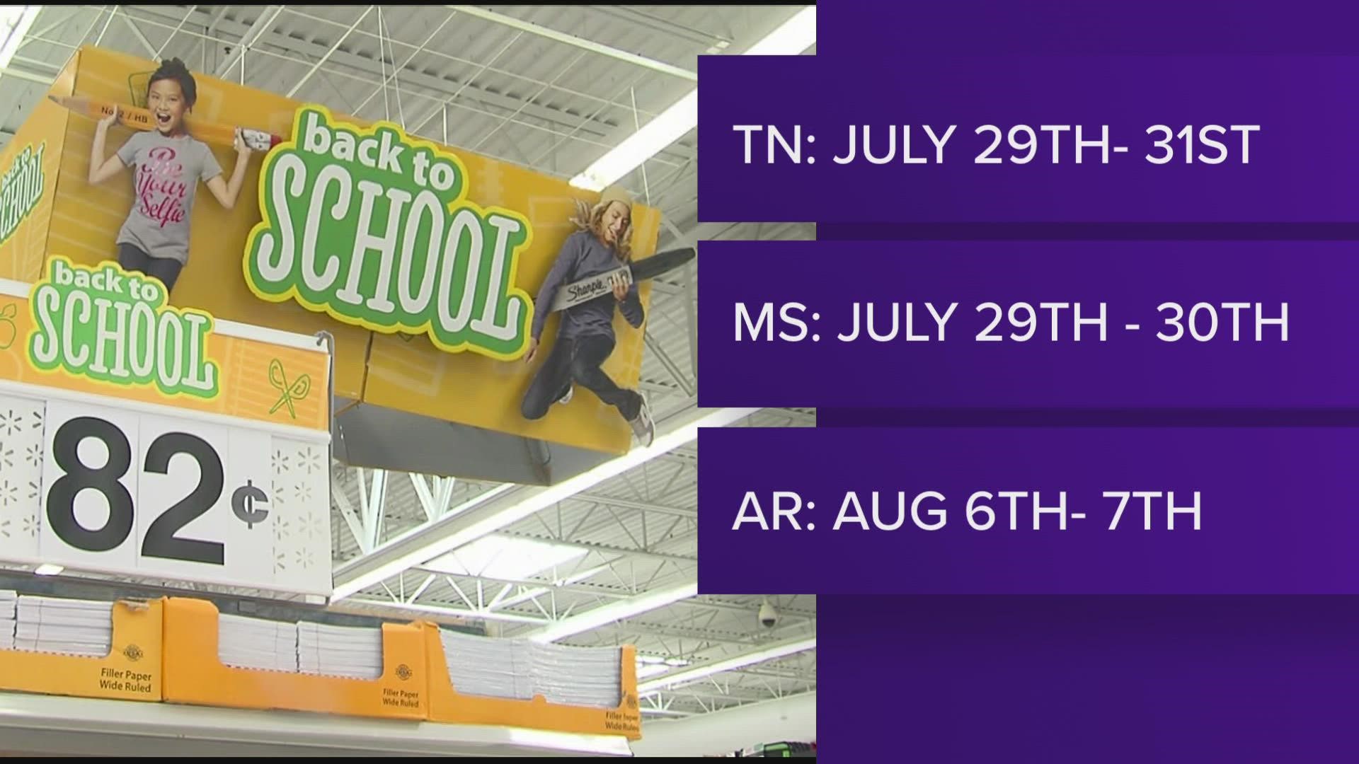 Tennesseans will be able to save on clothes, school supplies and computers starting at midnight on July 29 and ending at midnight July 31.