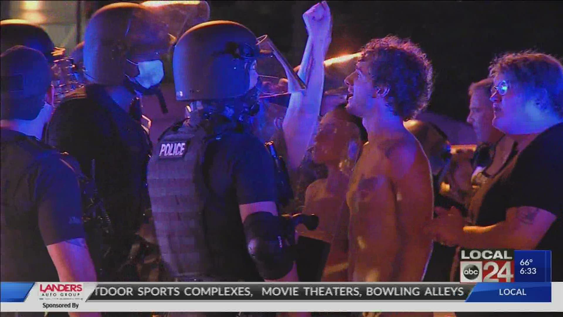 Protests stayed peaceful for several hours in Downtown Memphis but turned to clashes between protesters and police after dark