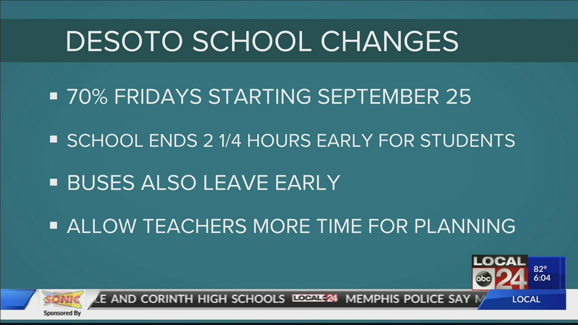DCS says starting September 25th, each Friday will be a 70% school day to allow for teacher planning time.
