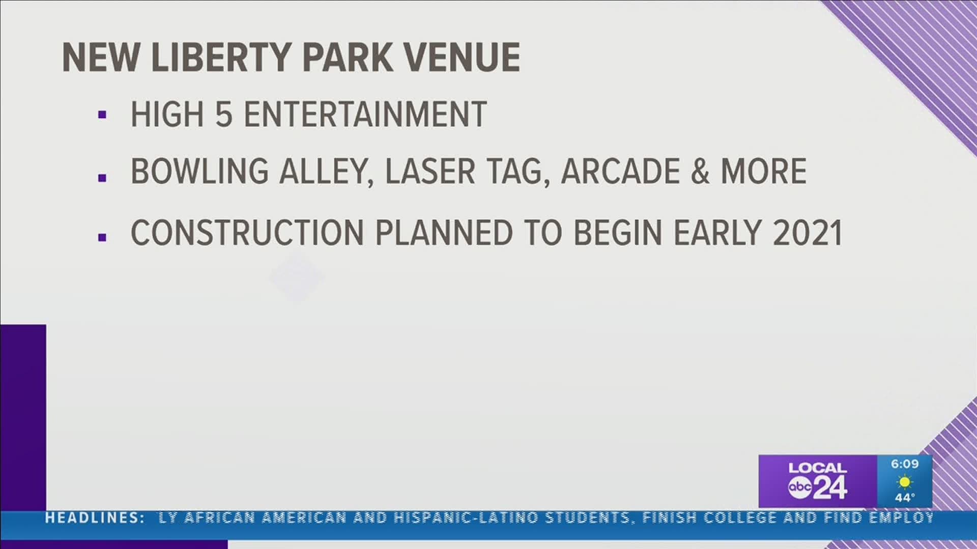 Austin-based High Five Entertainment is planning a 65,000 square foot facility in the heart of Liberty Park, which used to be known as the Mid-South Fairgrounds.