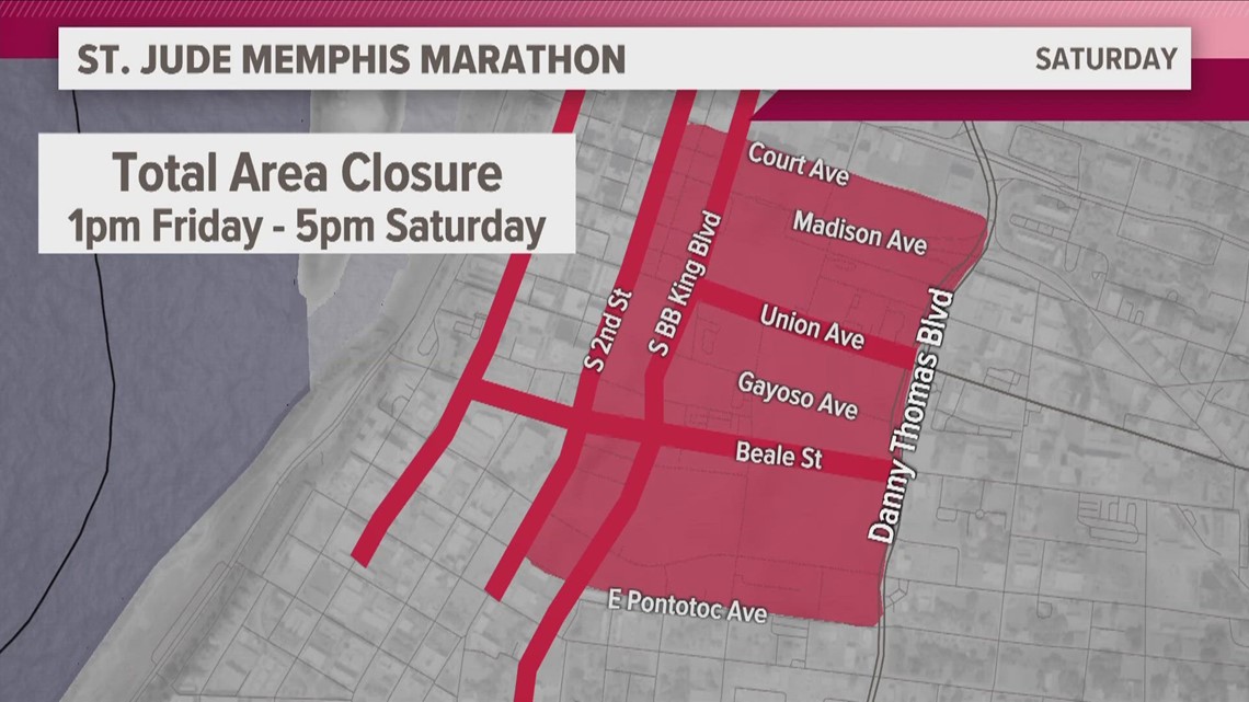 Road closures & detour routes for the 2023 St. Jude Memphis Marathon ...
