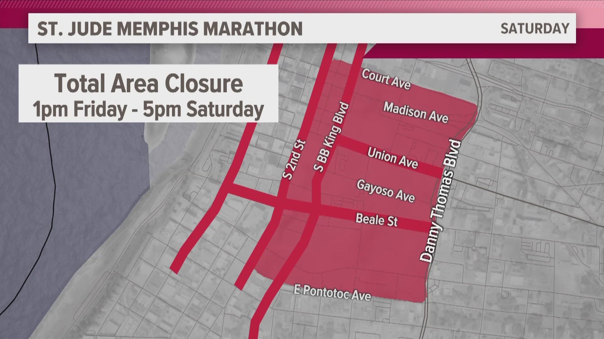 Road closures detour routes for the 2023 St. Jude Memphis Marathon