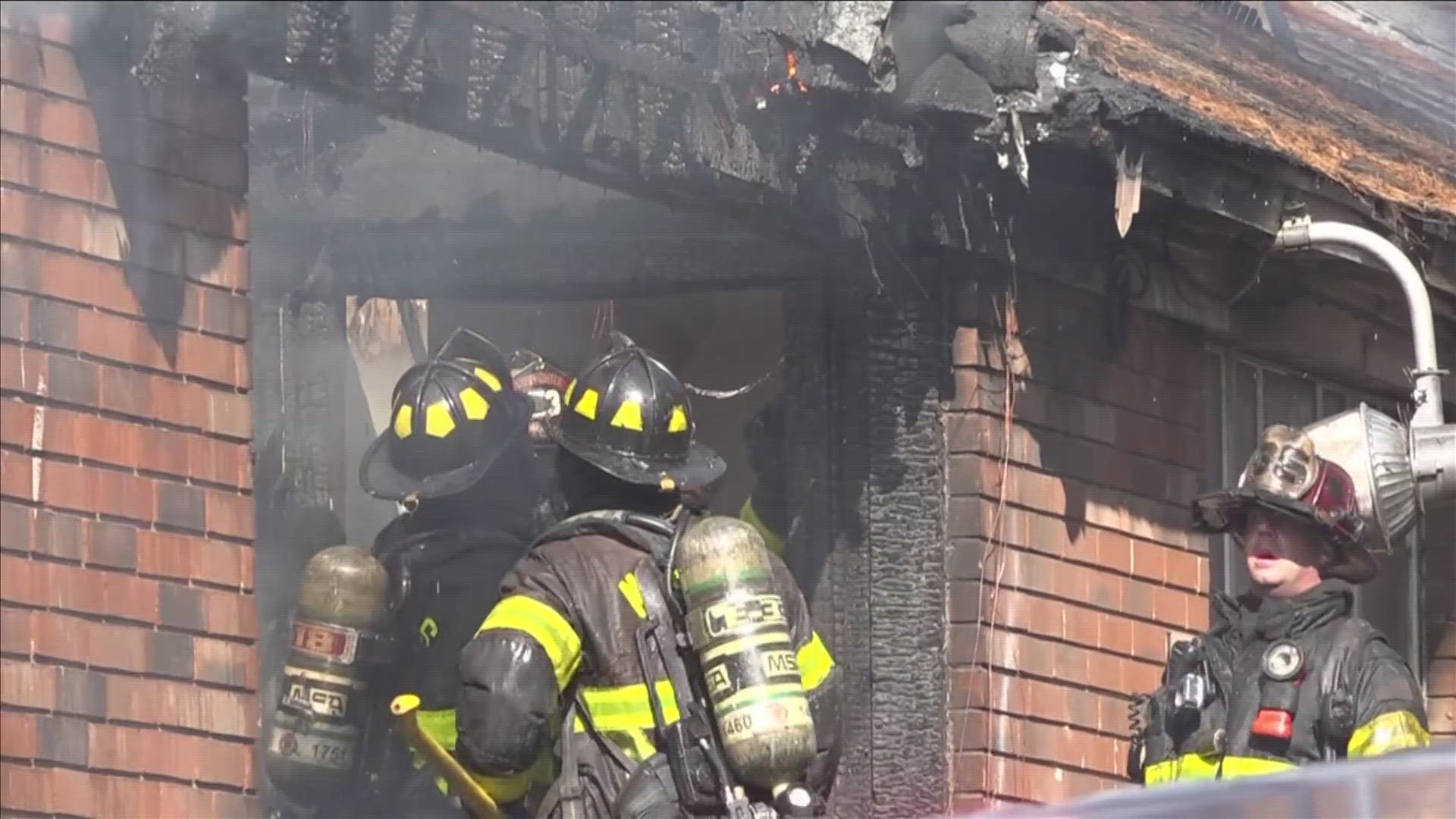 The blaze completely engulfed one of the apartment buildings, and MFD said six units were completely destroyed. Red Cross assistance is available for residents.