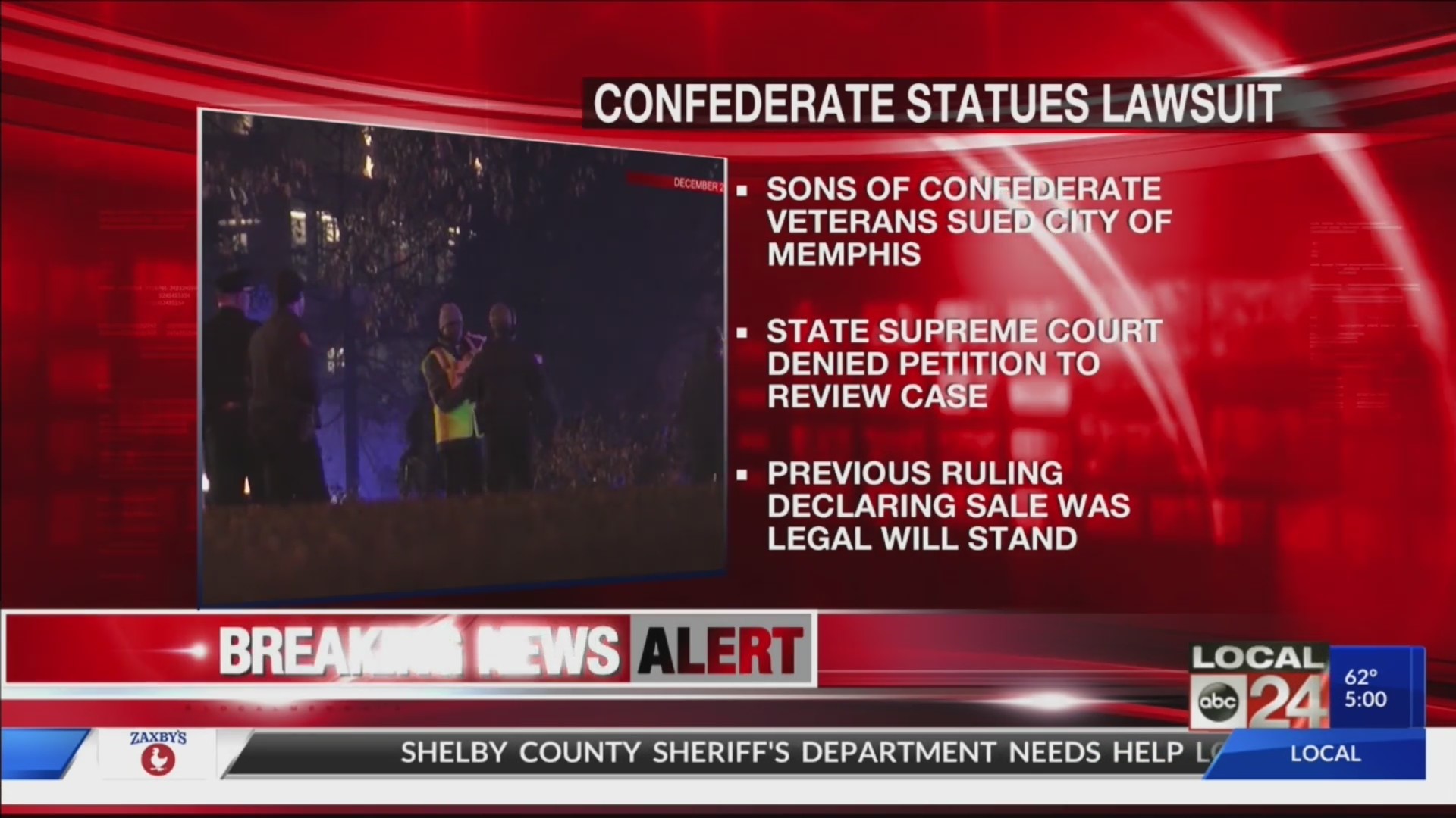 Tennessee Supreme Court denies petition to review lower court ruling dismissing lawsuit over Confederate statues in Memphis