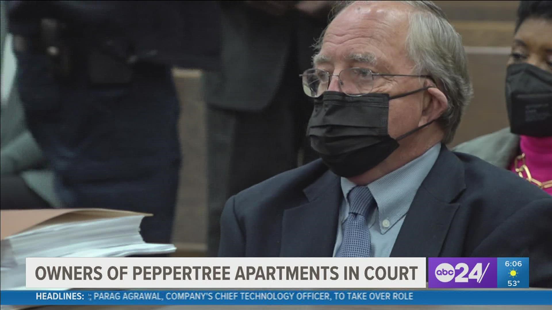 A hearing was held in court Monday where the Peppertree Apartments' lawyer argued why it should not be shut down.