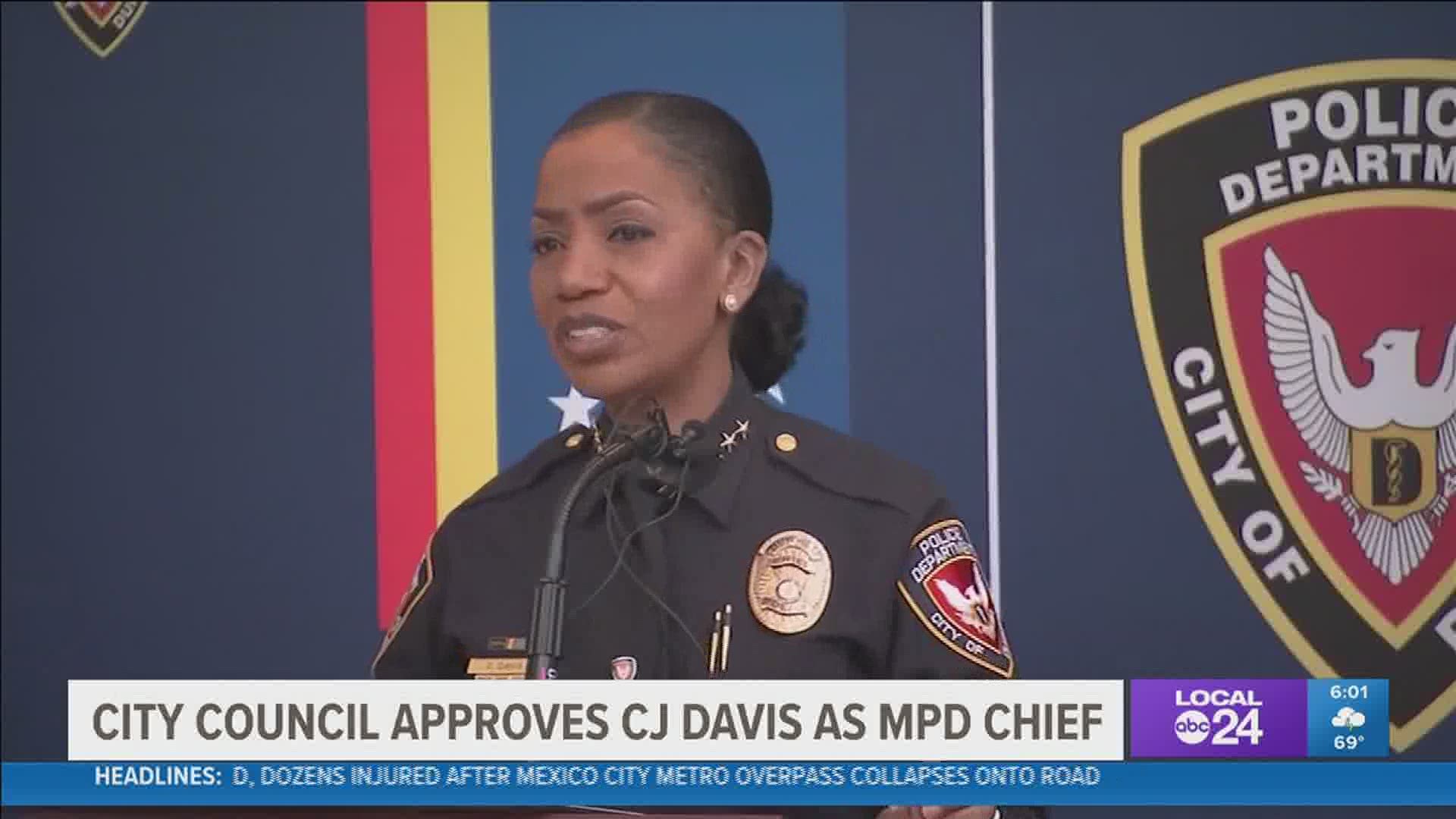 Davis is the first person chosen as chief from outside the Memphis Police Department in decades.