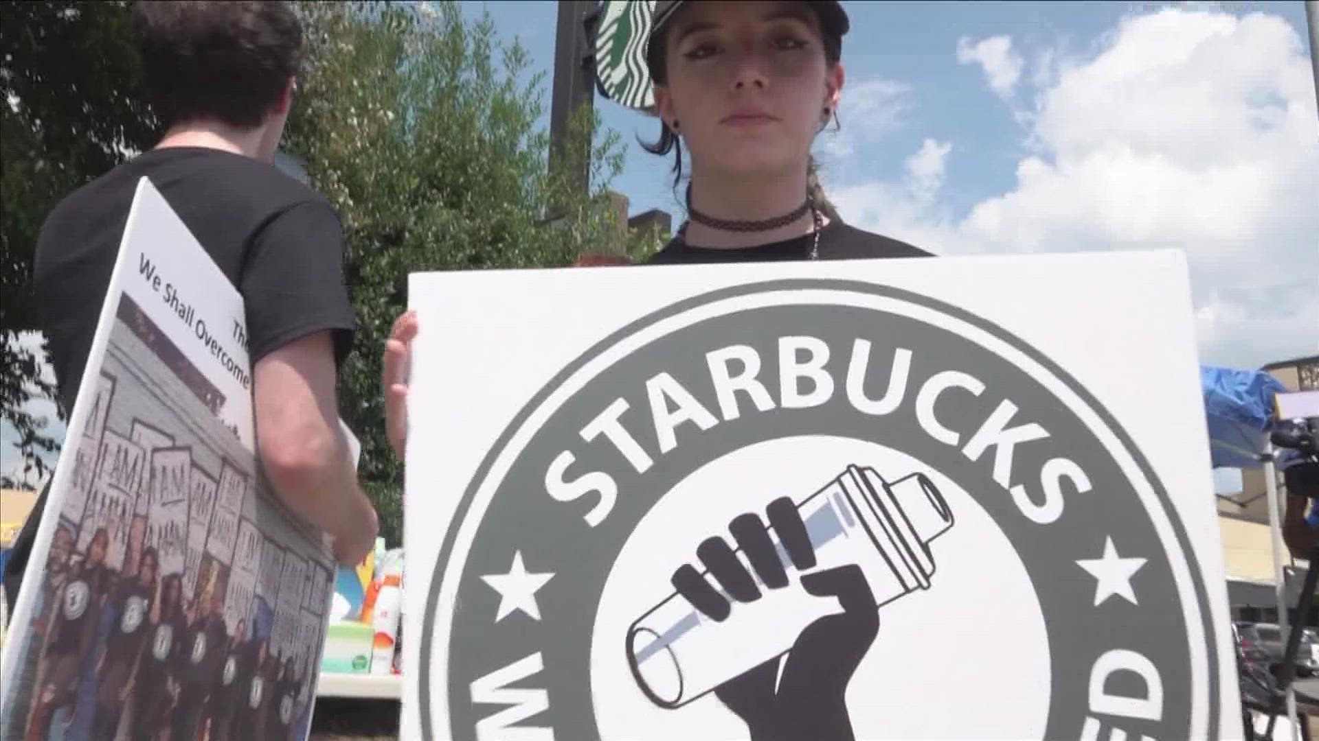 The group protested Friday on Poplar and Highland, which is where the Starbucks they were fired from is. The three-day strike will last until Sunday.