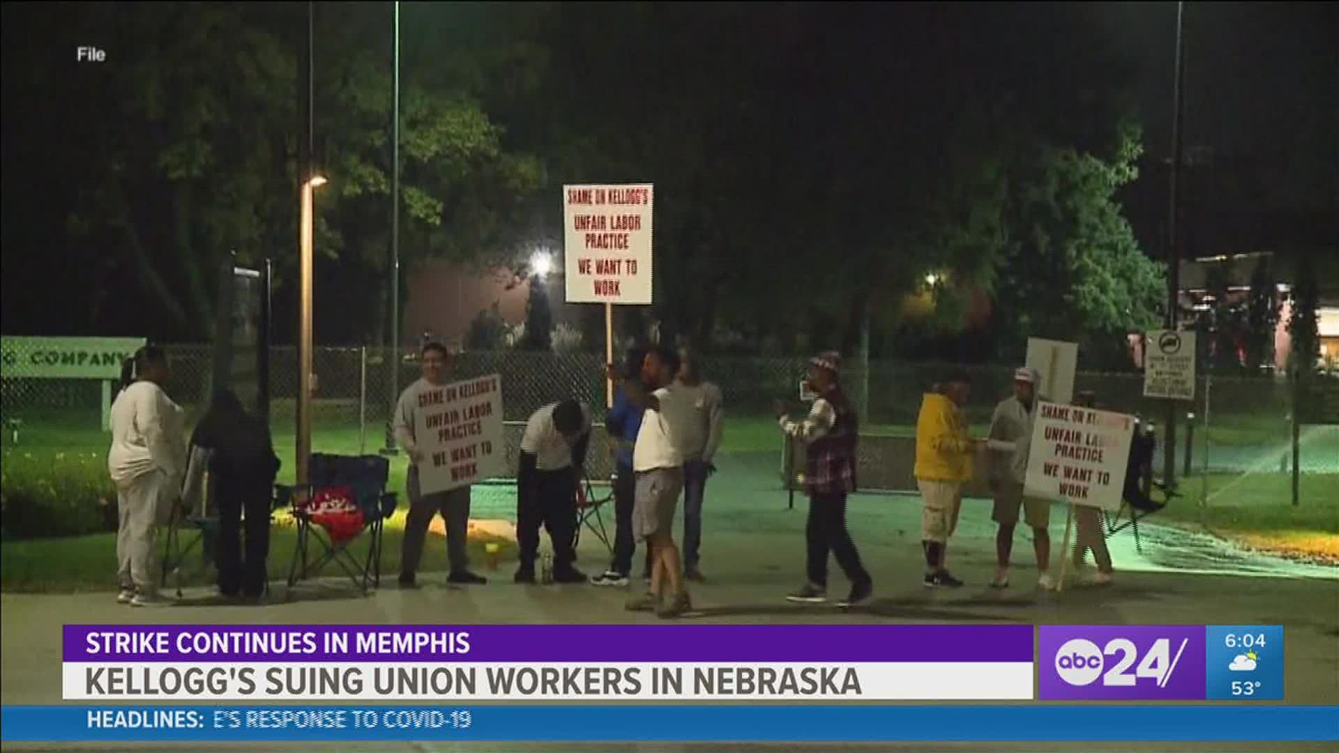 The Kellogg Co. has filed a lawsuit against its local union in Omaha complaining that striking workers are blocking entrances to its cereal plant.