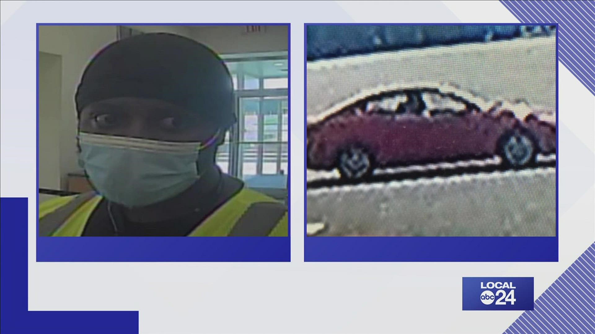 After he robbed the SunTrust at 6073 Winchester, he took off in a red sedan.