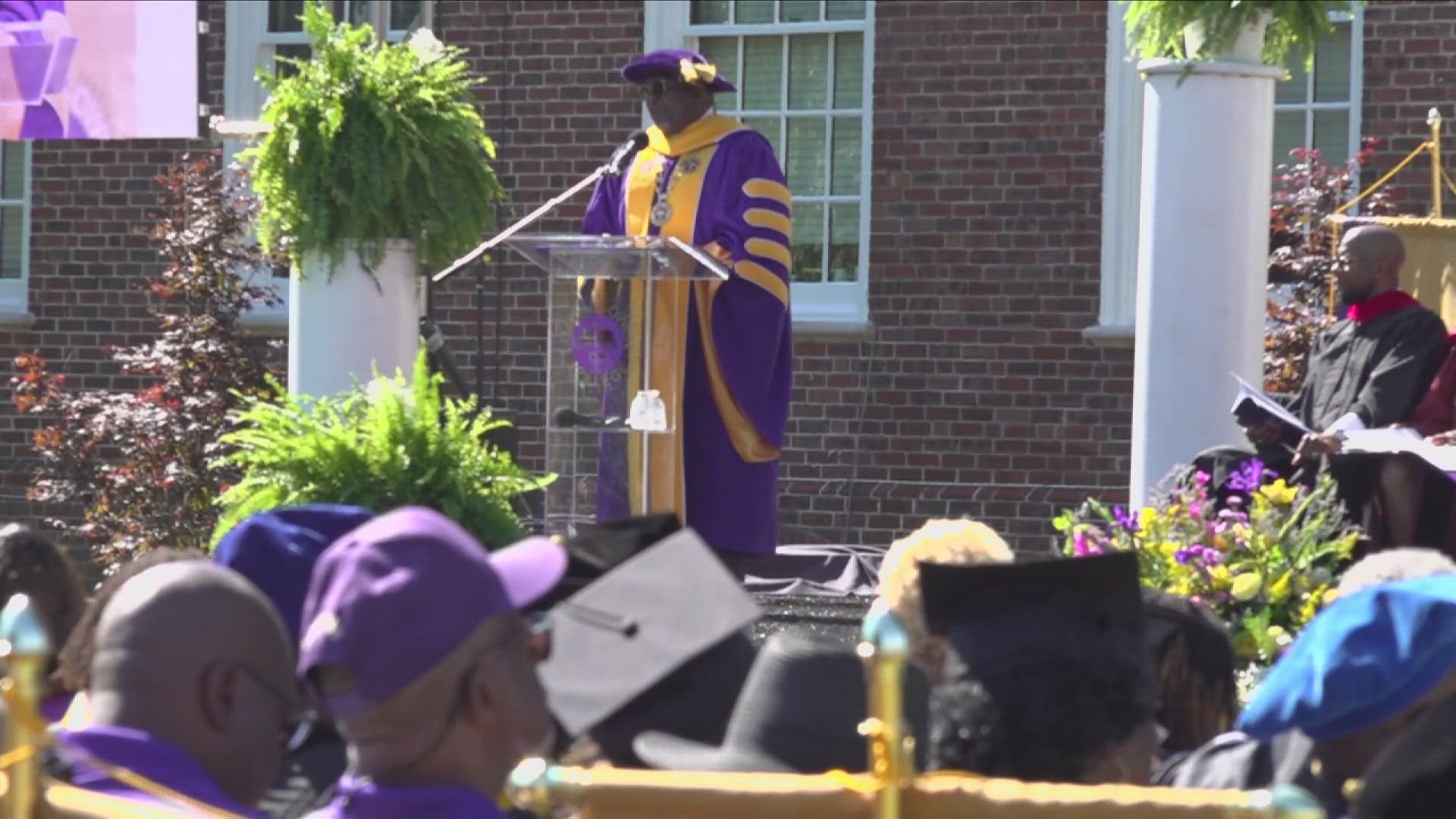For the first time in decades, the ceremony was held on the historic Brownlee Hall Lawn.