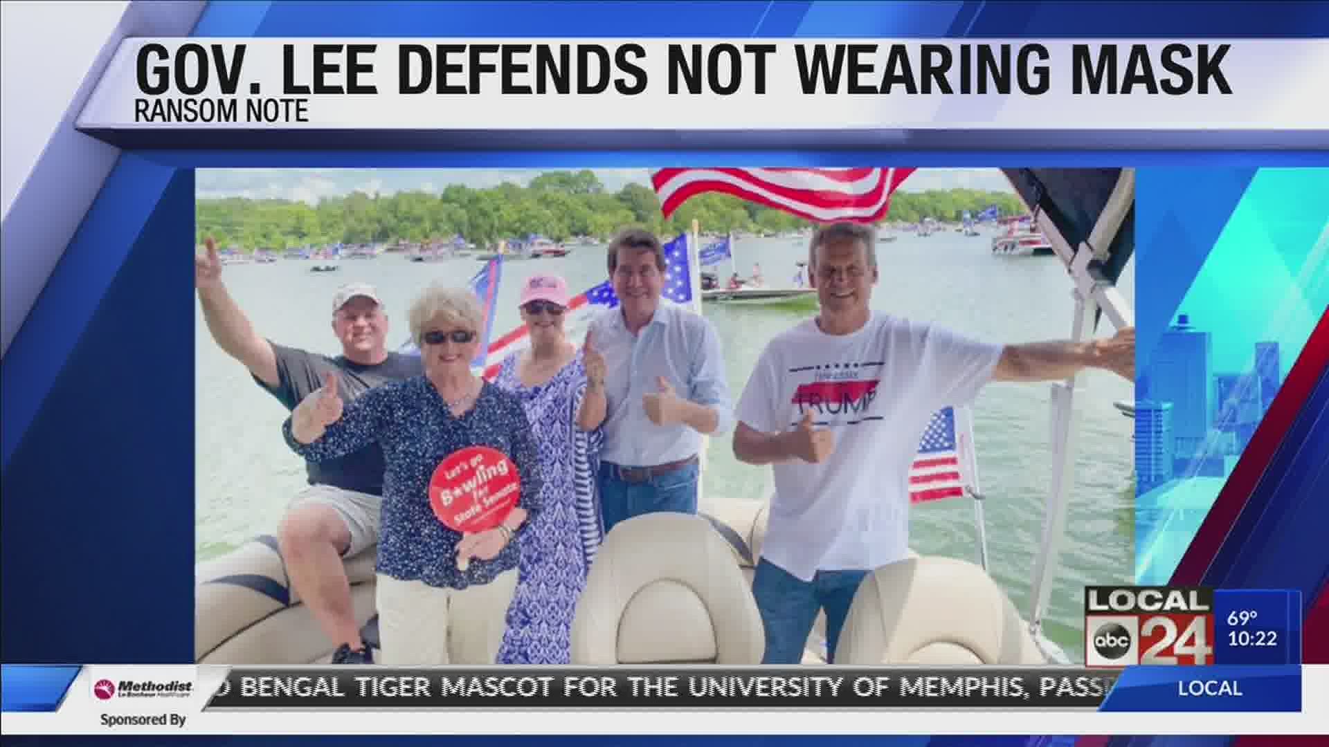 A photo was released of Governor Lee at a Trump boat rally with no mask and no social distancing.