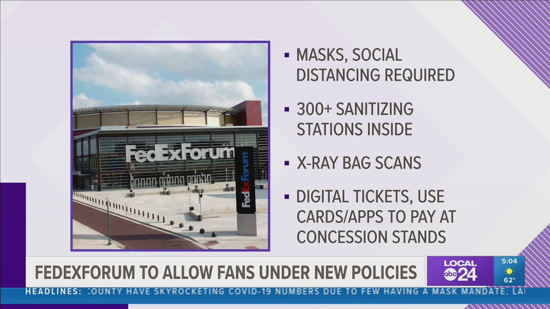 The policies affect all events at FedExForum, including Memphis Grizzlies games, Memphis Tigers men’s basketball games, concerts and other shows.