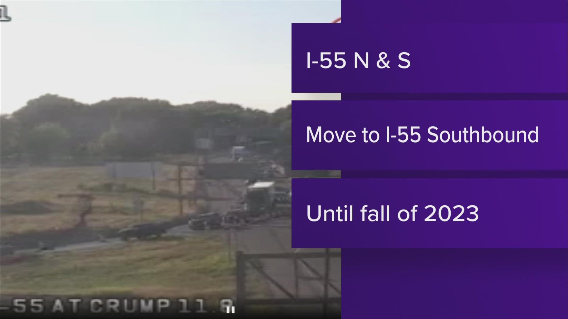 All I-55 north and southbound traffic will shift to the I-55 southbound lanes until fall 2023, with one lane in each direction.