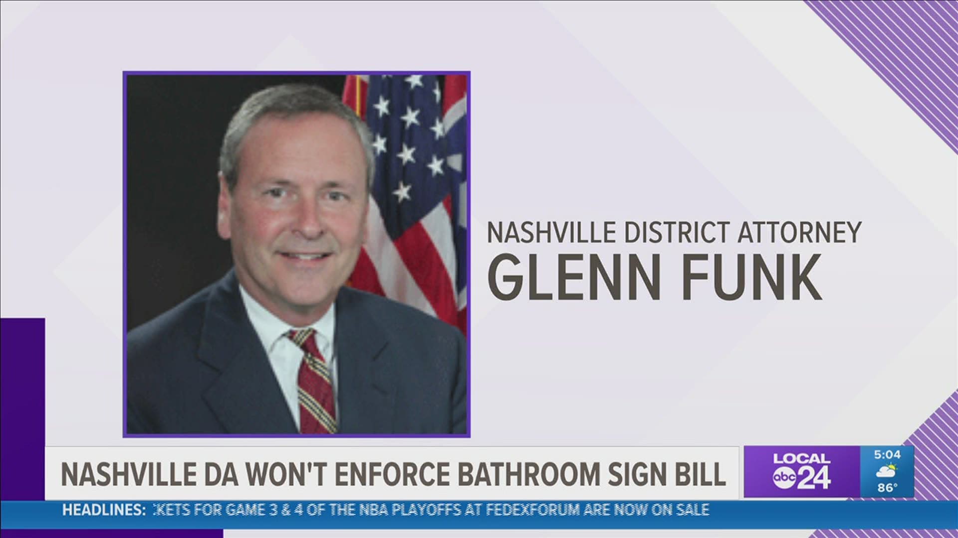 Davidson County District Attorney General Glenn Funk said Monday that his office will not enforce "transphobic or homophobic laws."