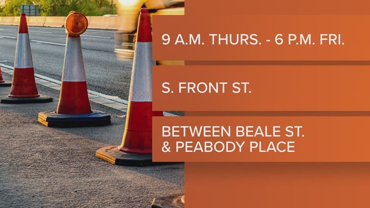 Road closure at Beale Street and South Front St. in downtown Memphis