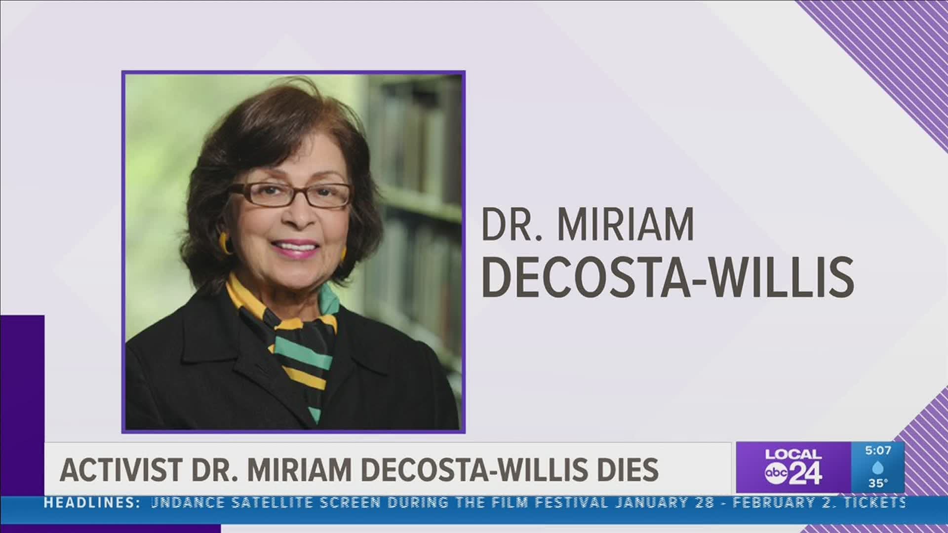 The family of Dr. Miriam DeCosta-Willis announced that she died Thursday morning at her home.