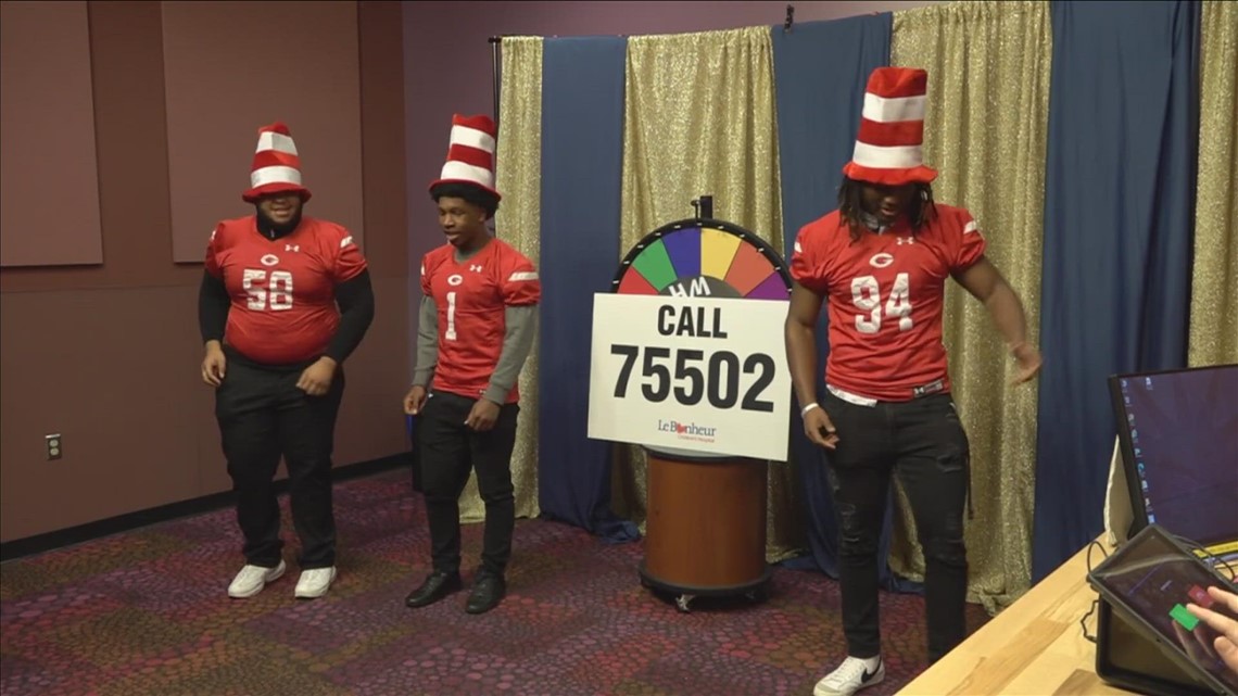Germantown High School football players hit the stage for a game of 'Name That Tune' at Le Bonheur